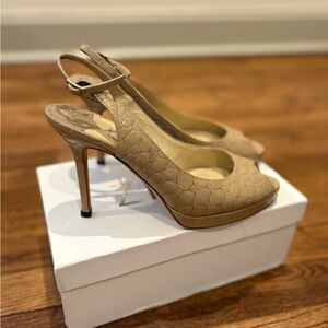 Jimmy Choo Beige Croc-Embossed Slingback Stiletto Heels